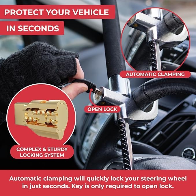 Anti-Theft Crook Steering Lock for All Cars