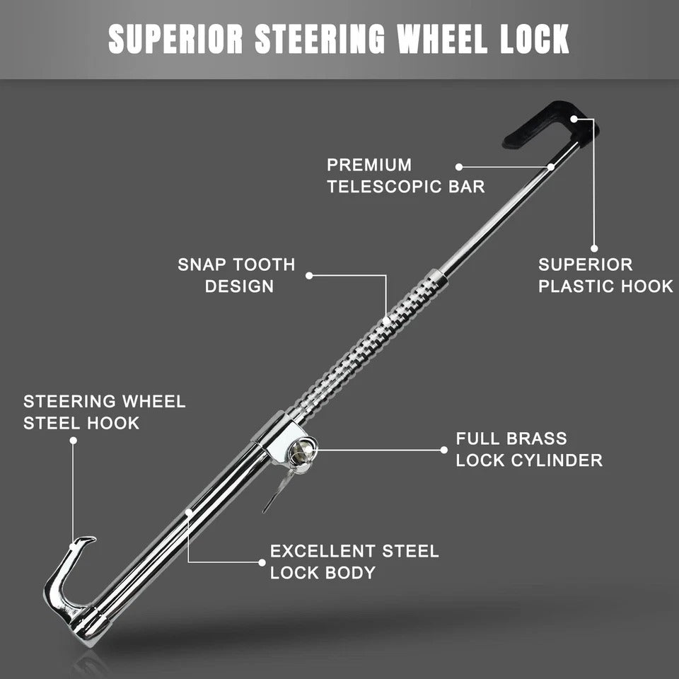 Pedal Lock Anti Theft Double Hook Clutch Brake Lock Steering Wheel Locks for Cars (Chrome Body)