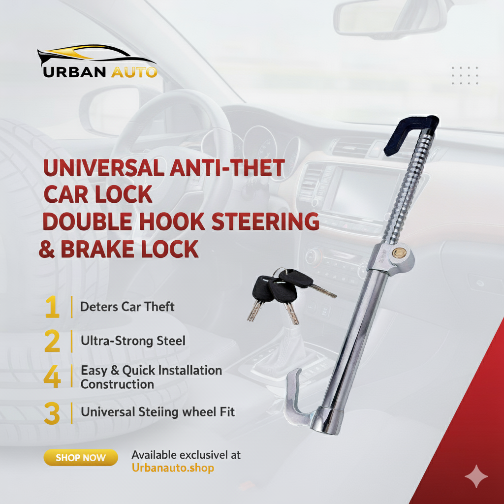 Pedal Lock Anti Theft Double Hook Clutch Brake Lock Steering Wheel Locks for Cars (Chrome Body)