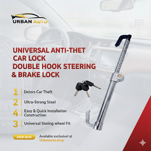 Pedal Lock Anti Theft Double Hook Clutch Brake Lock Steering Wheel Locks for Cars (Chrome Body)