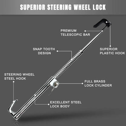 Pedal Lock Anti Theft Double Hook Clutch Brake Lock Steering Wheel Locks for Cars (Chrome Body)